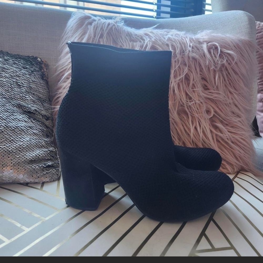 Elegant Black Ankle Boots Fabric Knit